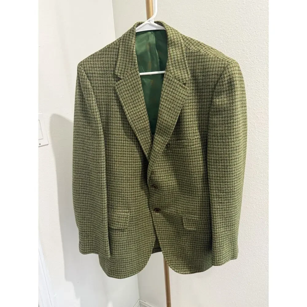 Botany 500 Blazer Bledsoe’s‎ Mens’s Shop Green Houndstooth Wool 41 Regular Vtg